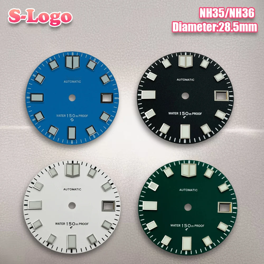 28.5mm S Logo NH35 automatic Matte Dial Fit NH36/4R/7S Movement C3 Green Luminous Watch Modification Accessories Repair tools ﻿