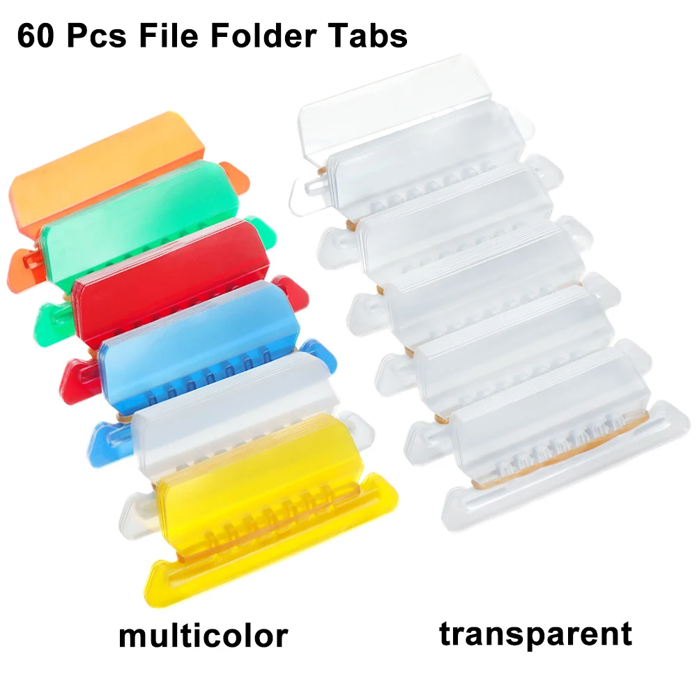 60 Pcs File Folder Tabs Hanging File Folder Tabs with Blank Inserts 2 Inches PVC Tabs for Hanging Folders Quick Identification