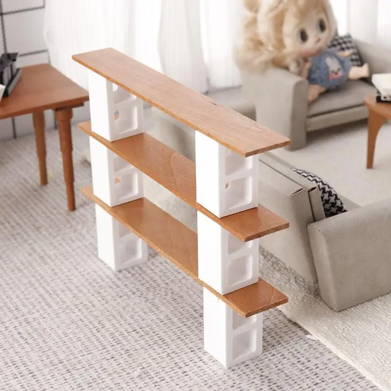 Dollhouse Mini Furniture Display Shelf 1/12 Scale Storage Rack Realistic Look for Miniature Home Library Bedroom Kitchen Scenery