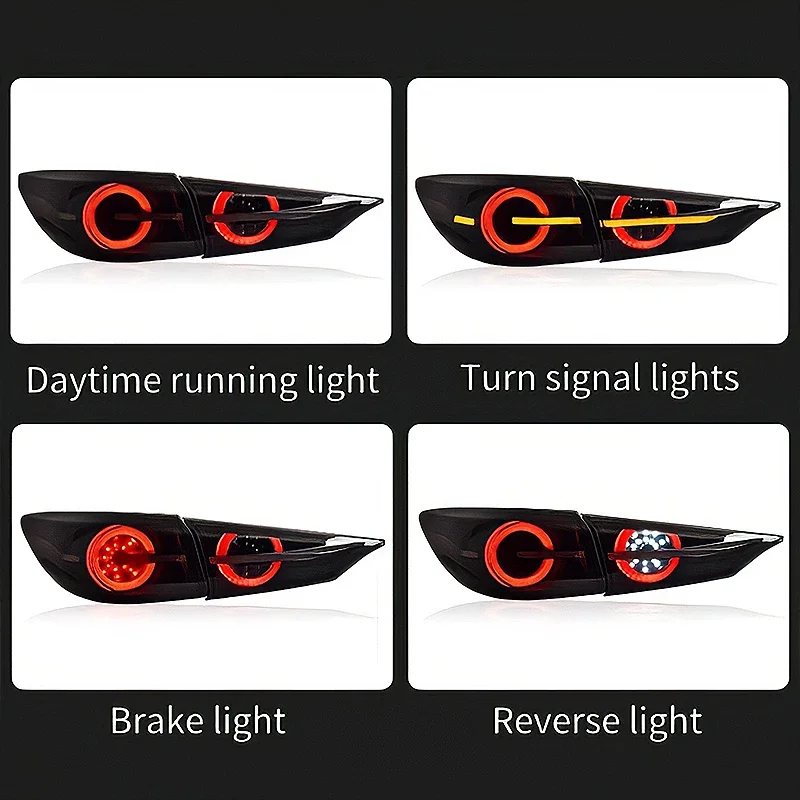 LED Tail Light for Mazda 3 Axela 2014-2019 Red Lens Rear Lamp with DRL Turn Signal Brake Reverse Functions New Condition
