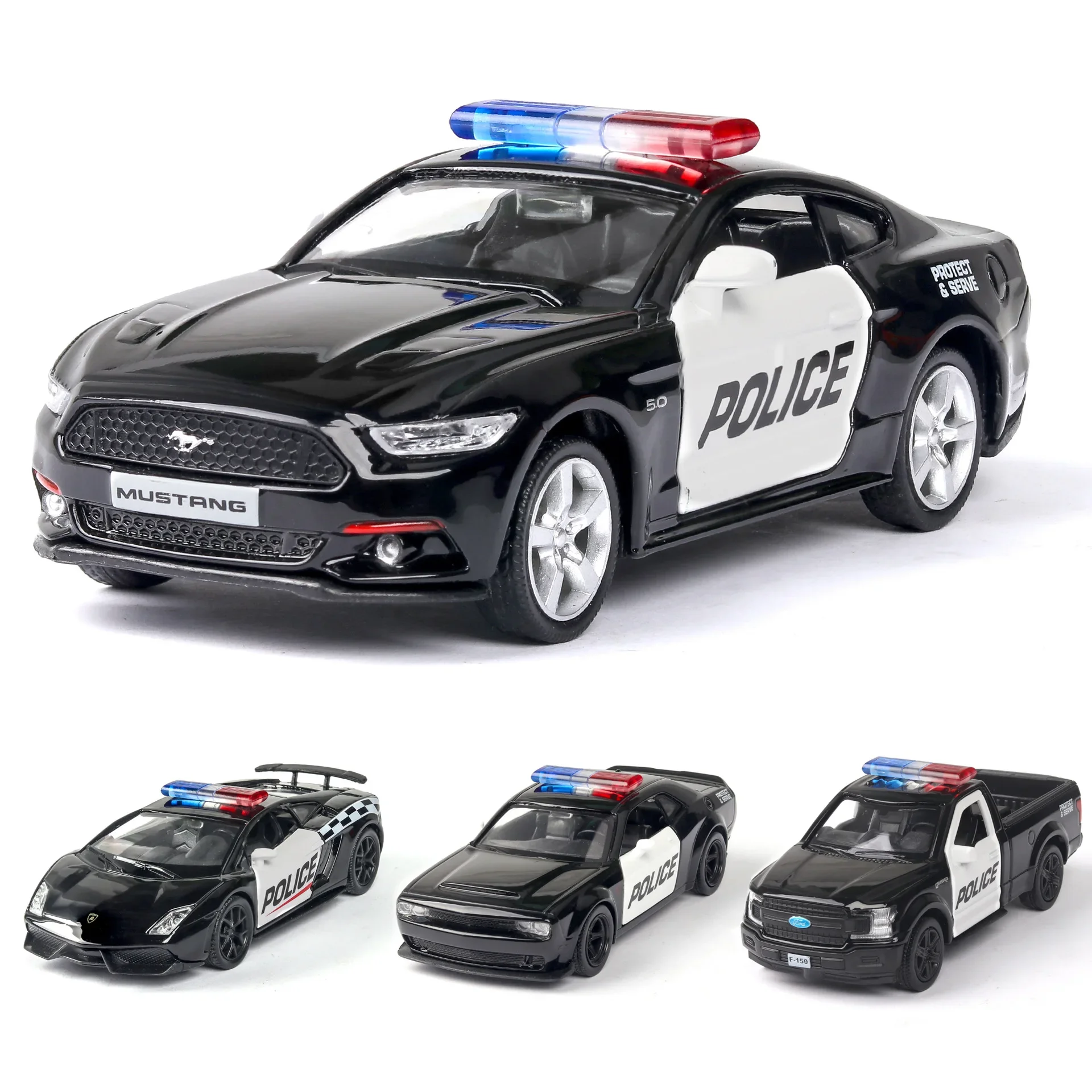 1:36 Dodge Ford Mustang F150 Pickup Police Model Auto Pull Back Gift A195