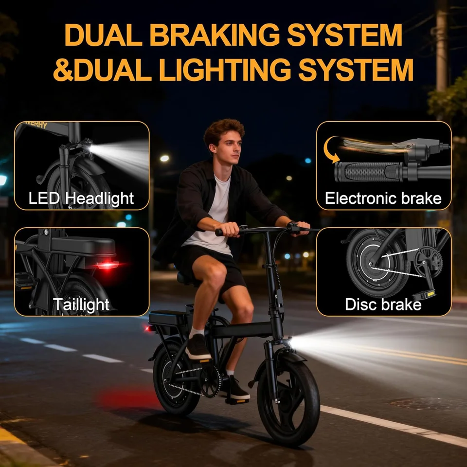 2026 New 14" Electric Bike 500W Motor 22Mph Max Speed 30-45Miles Max Range Dual Brake System Portable Foldable Ebike for Commuting Outdoor fun image 6