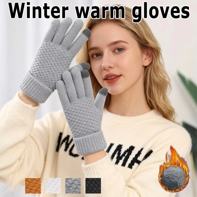 

Теплые зимние утолщенные перчатки с сенсорным экраном, мужские и женские флисовые перчатки с сенсорным экраном и ананасовым узором
