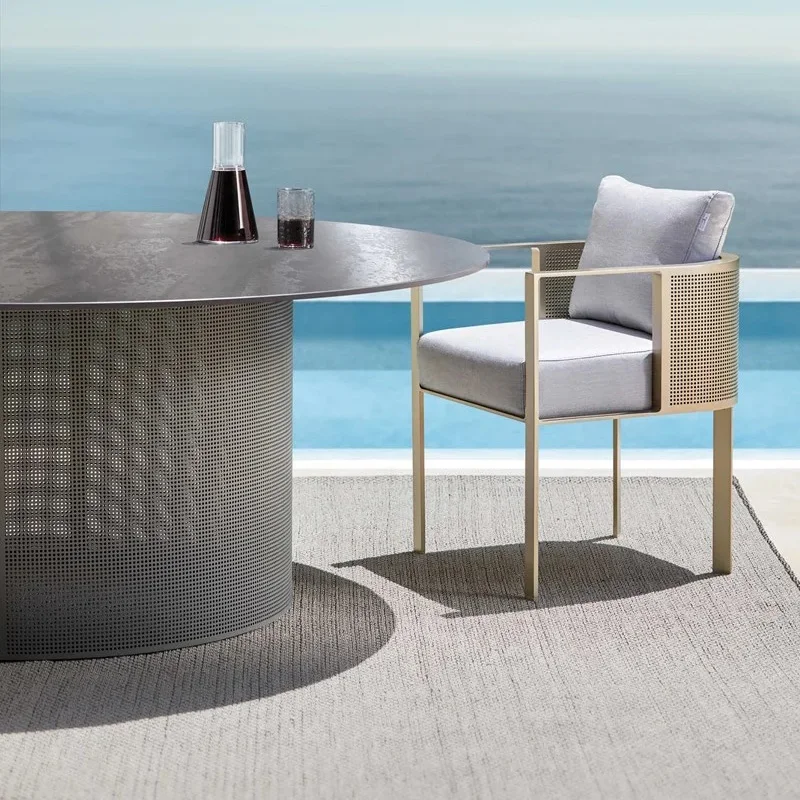 #Aluminum Outdoor Table and Chairs Garden Leisure Sponge Chair Villa Wooden Outdoor Waterproof Sofa Chair Outdoor Furniture