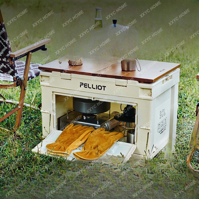 

Outdoor Camping Folding Table Storage Box Portable Field Tableware Cabinet Car Trunk Household Storage Box