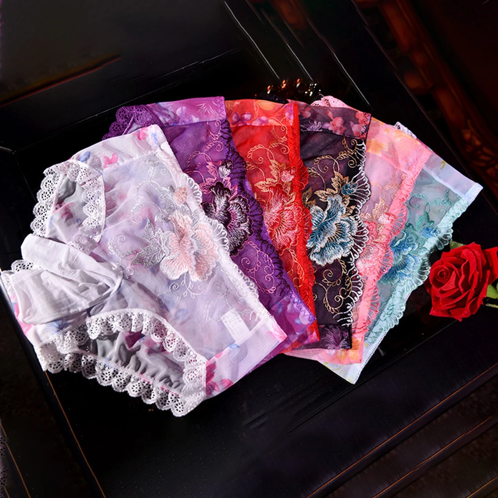 Sissy Lace Ball Pouch Briefs Transparent Underwear Gay Sexy See Through Floral Panties Sissy Mens Breathable Underpants Lingerie