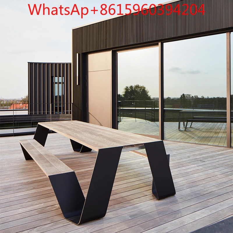 

Custom outdoor stainless steel table and chair kit One piece long table Leisure wrought iron Villa Garden courtyard