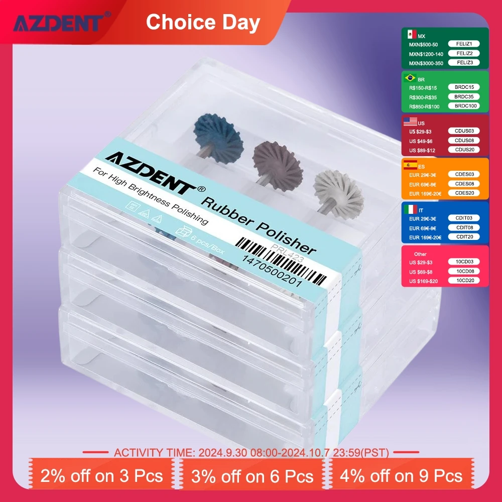 AZDENT 3 cajas = 18 unids/pack Kit de disco de pulido de resina compuesta Dental cepillo flexible en espiral fresas sistema de diamante disco RA