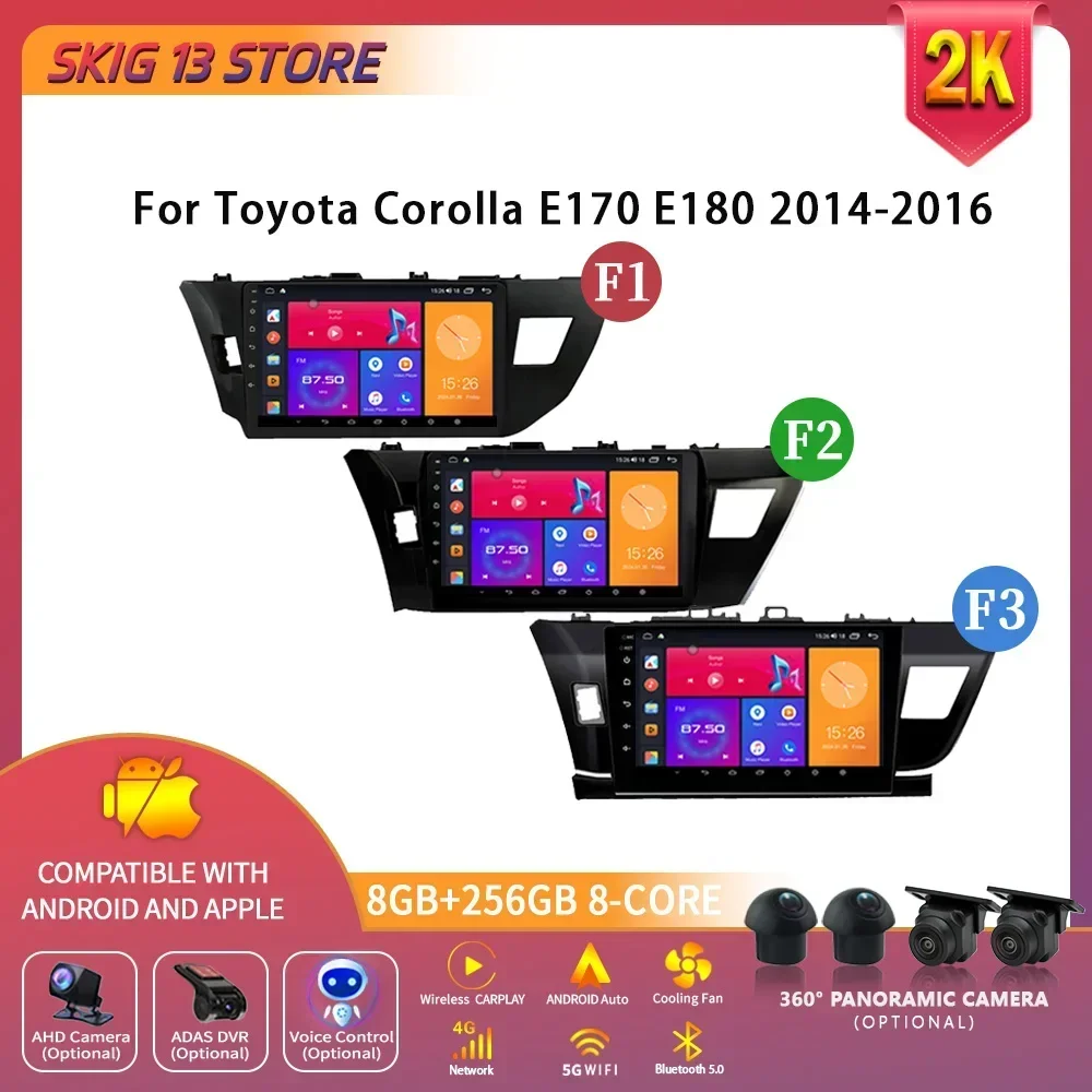 Dla Toyota Corolla E170 E180 2014-2016 Android 14 Radio samochodowe Nawigacja 4G GPS Multimedia Bezprzewodowy ekran Apple Carplay 2 Din