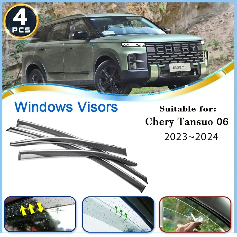 

Car Window Visors For Chery Tansuo Explore 06 Jaecoo J7 2023 2024 4x Awnings Sun Rain Deflector Shelters Shade Guard Accessories