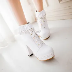 New Thick High Heel Ankle Boots Women chunky high heel ankle boots round head Keep Warm Elegant Short Boots Ladies Ankle  Large