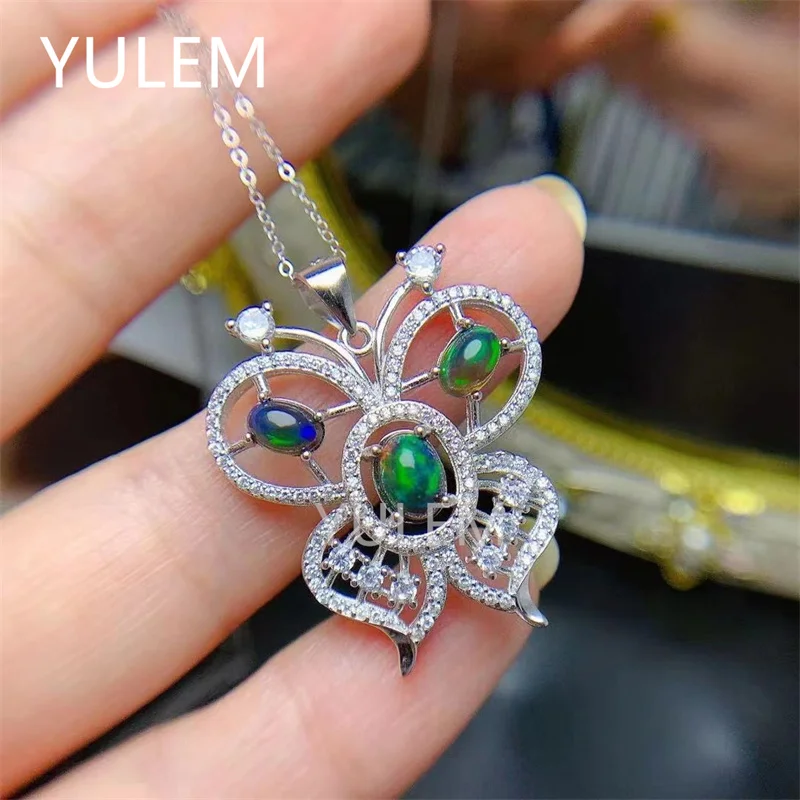 Natural Opal Pendant Australian Mining Area Color Change Effect 925 Silver Send Chain Butterfly Design for Women