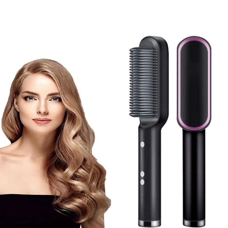 

Hot-selling portable electric hair straightening brush with ceramic coating, a quick-heating hair straightening device