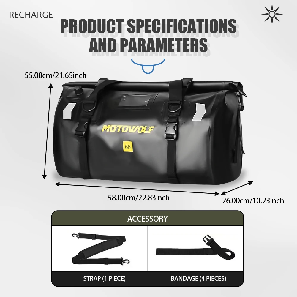 Motorrad Wasserdichte Hecktasche Reise Outdoor Trockenen Gepäck Roll Pack Tasche 20/66/100L Motorrad Gepäck Rucksack Motorrad sitztasche – Detail 10