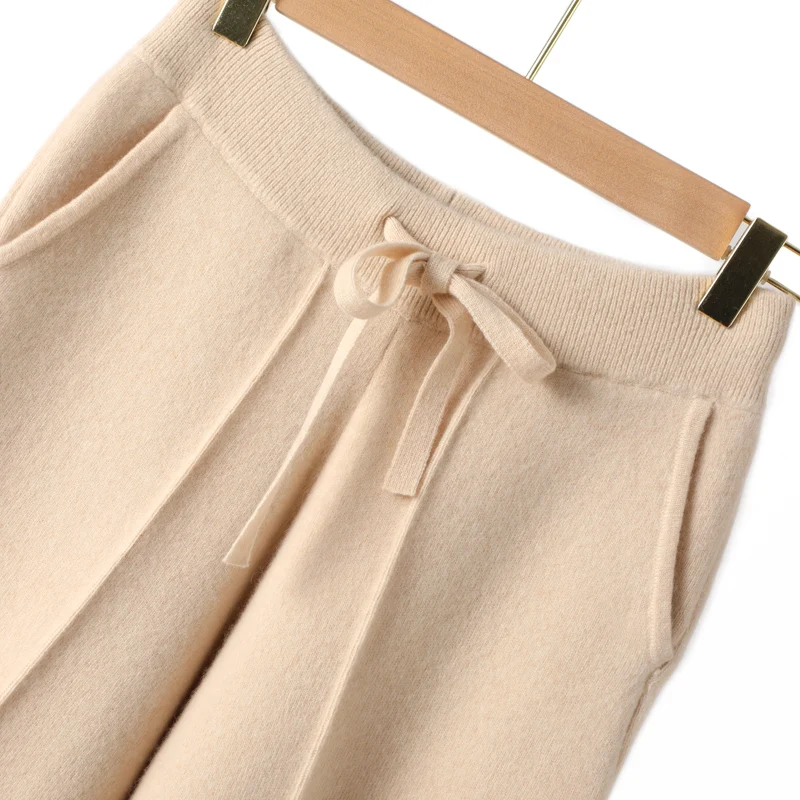 100% Pure Wool Thickened Small leg Pants For Women Knitted High Waisted Pants, Casual Fashion Warm Cashmere Pants Autumn/Winter