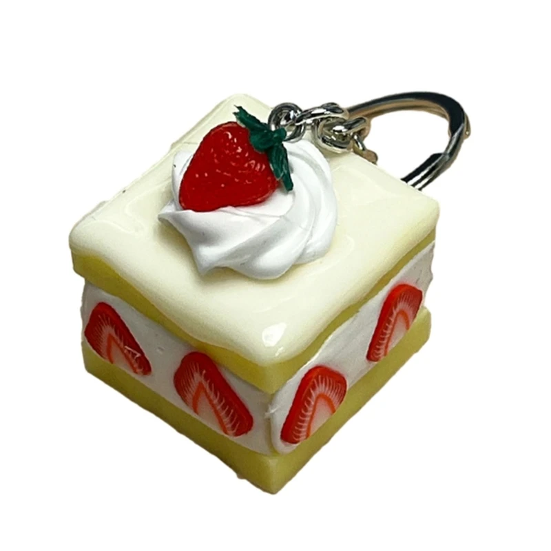 F42F Lovely Cake Keychain Bag Pendant Cake Box Key Holder Cute Keyrings Resin Material Simulation Food Keyrings for Children