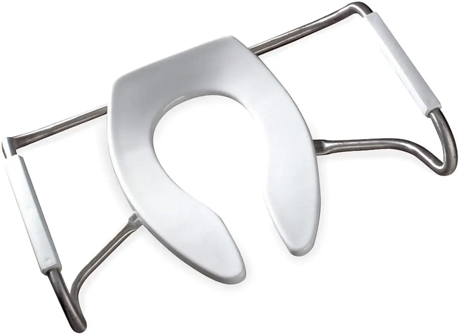 

Open Front Toilet Seat With Safety Side Arms Round Solid Plastic White