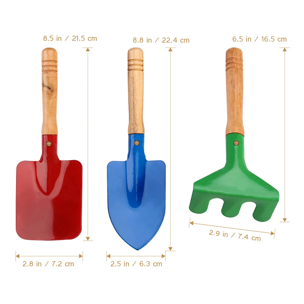 2 conjunto/6 pçs crianças ferramenta de jardim espátula de ferro ancinho colorido impresso ferramentas manuais com alça de madeira para crianças criança menina