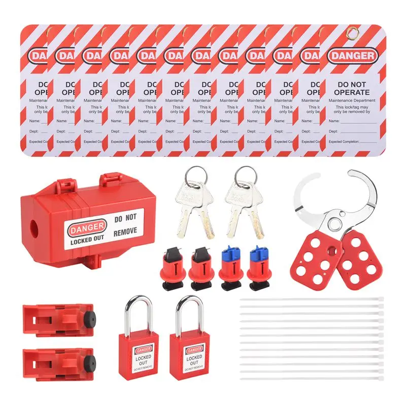 A95E-Electrical Circuit Breaker Lockout Tagout Kit Safty Padlock Kit Plug Lock Out Tag Station Hasps For Industry, Automobile