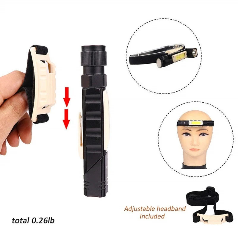 Handfree Tactical Flashlight Dual Fuel 90 Degree Twist Rotary Clip Rechargeable Super Bright 5 Modes LED Torch Outdoor