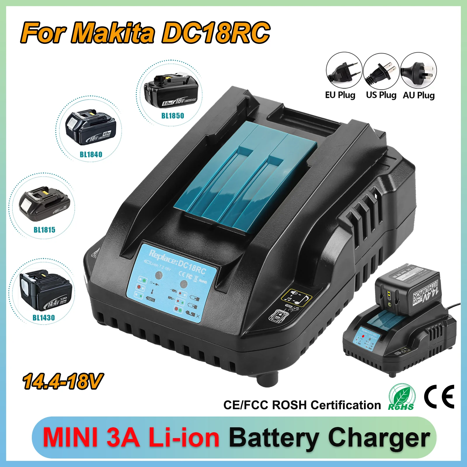 

DC18RC 3A Li-ion Battery Charger for Makita 18V 14.4V BL1860B,BL1850B,BL1840,BL1830,BL1820,BL1415,BL1440 Power tools Charger