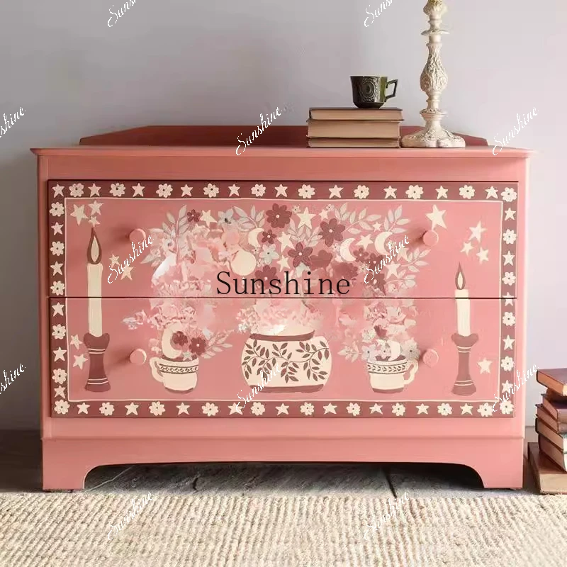 

Neoclassical solid wood/bedside locker/hand-painted/simple and modern storage FT