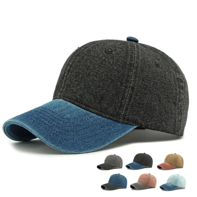 

Men's and Women's Color Block Baseball Cap Cotton Denim Adjustable 55-60cm Simple Style Outdoor Sports Hat for All Seasons