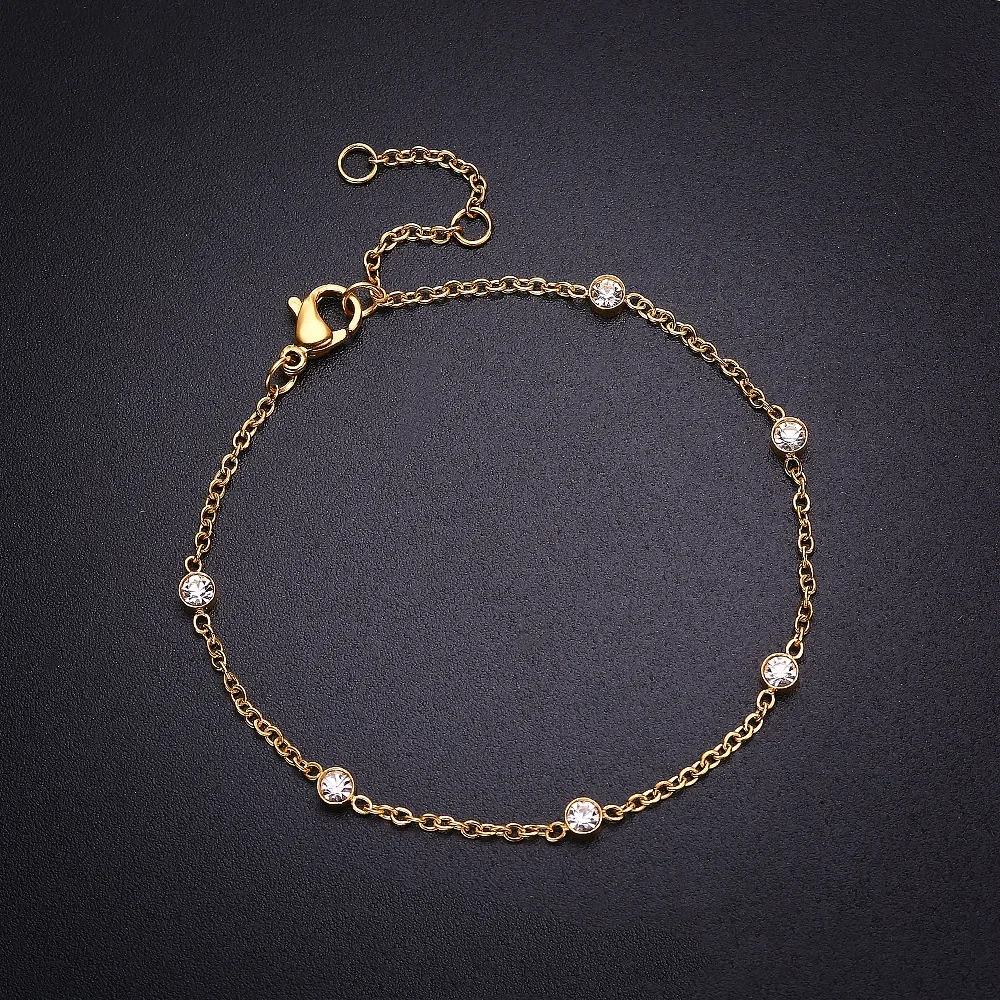 New Shinny White Zircon Charm Bracelet Women Luxury Stainless Steel Metal Bracelets Jewelry Wedding Party Gift