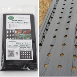 5Holes 95cmx10m 0.03mm Black Mulch Film for Gardening Plants Perforated PE Film Mulching Membrane for Strawberry
