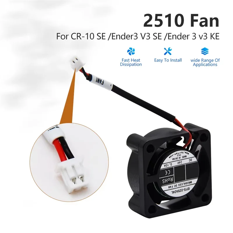 Ventilador de rolamento de esferas superior 2510 para Ender 3 V3 SE Ventilador de resfriamento sem escova Impressora 3D Hotend Ventilador de resfriamento axial