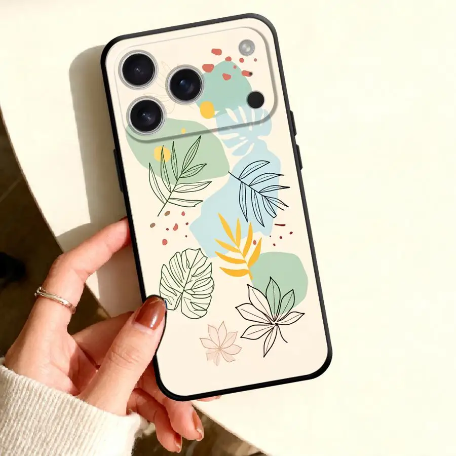 Funda para Apple iPhone 17 Pro Max 11 16 Plus 15 6 6S XS 7 8 SE 14 X 13 Mini, Diseño Minimalista con Plantas