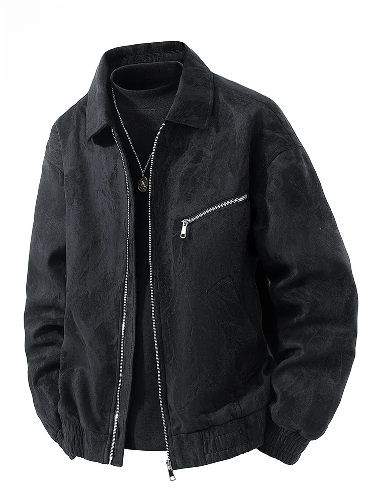 

Rn Men's Retro Suede Jaet Casual Collar American Sle Autumn Spring Faion Outerwear Stand Fit Windproof Polyester