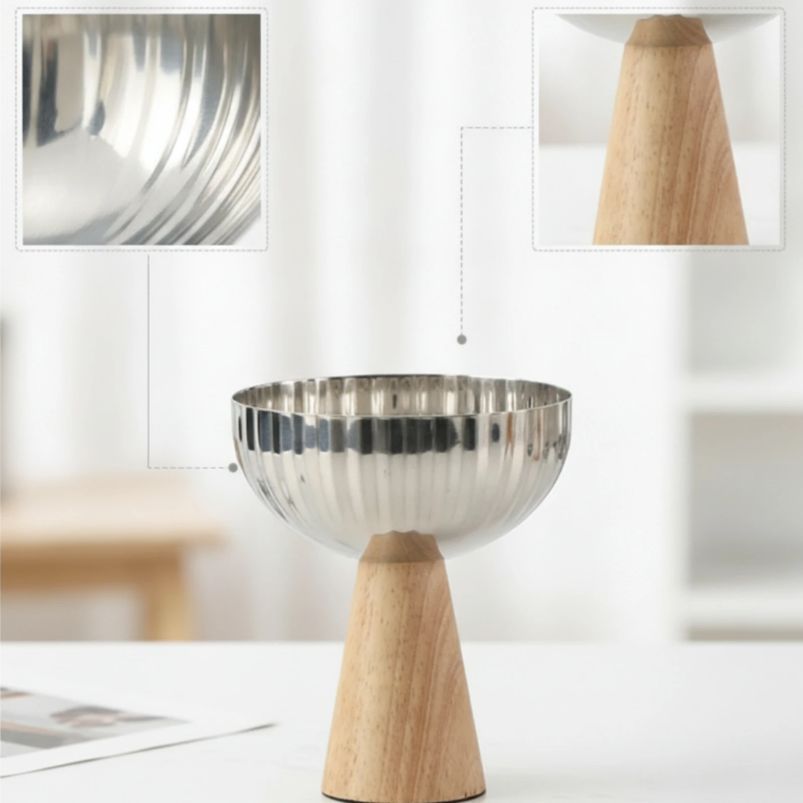 Fruit Bowl with Pedestal Base Compact Fruit Bowl with Wooden Base Stable Decorative for Dining Table, Kitchen Counter