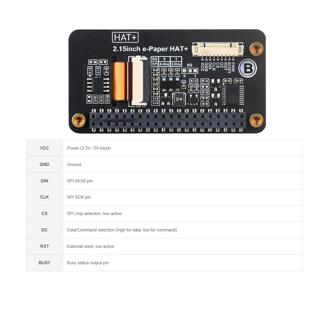 e-Paper E-Ink Display Module Development Board 2.15-Inch Red/Black/White Colors SPI Communication Supports HAT+ Standard