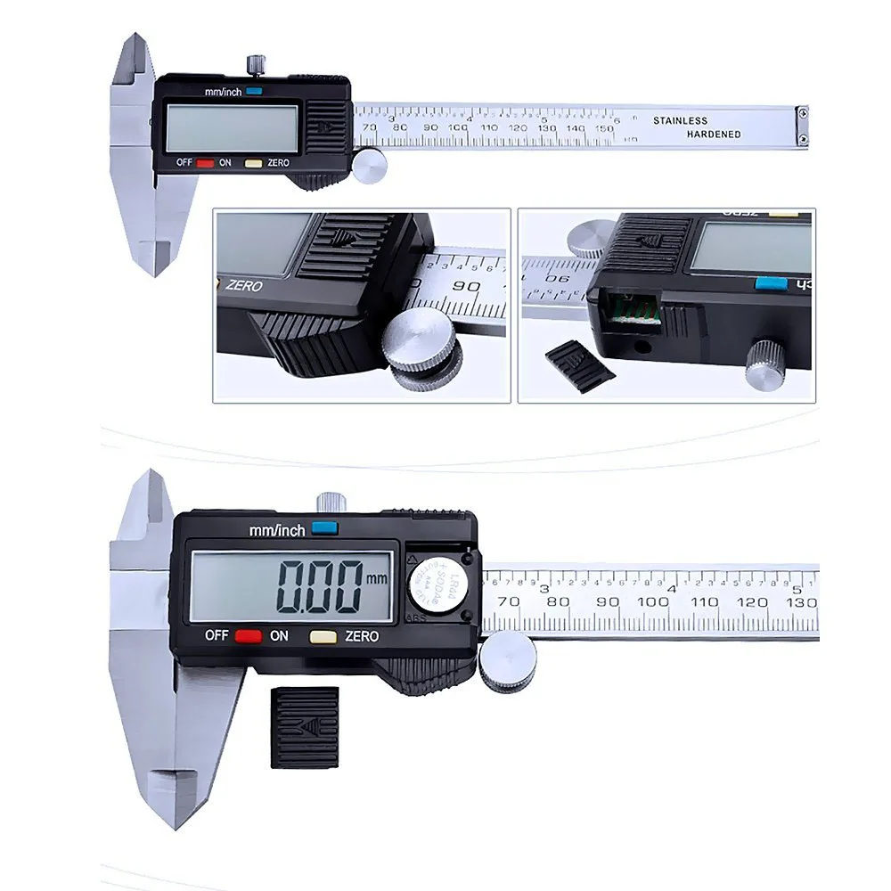 Vernier Metric Digital Caliper with LCD Display 0-6 inch / 150mm Stainless Steel Electronic Depth Gauge Measuring Tools