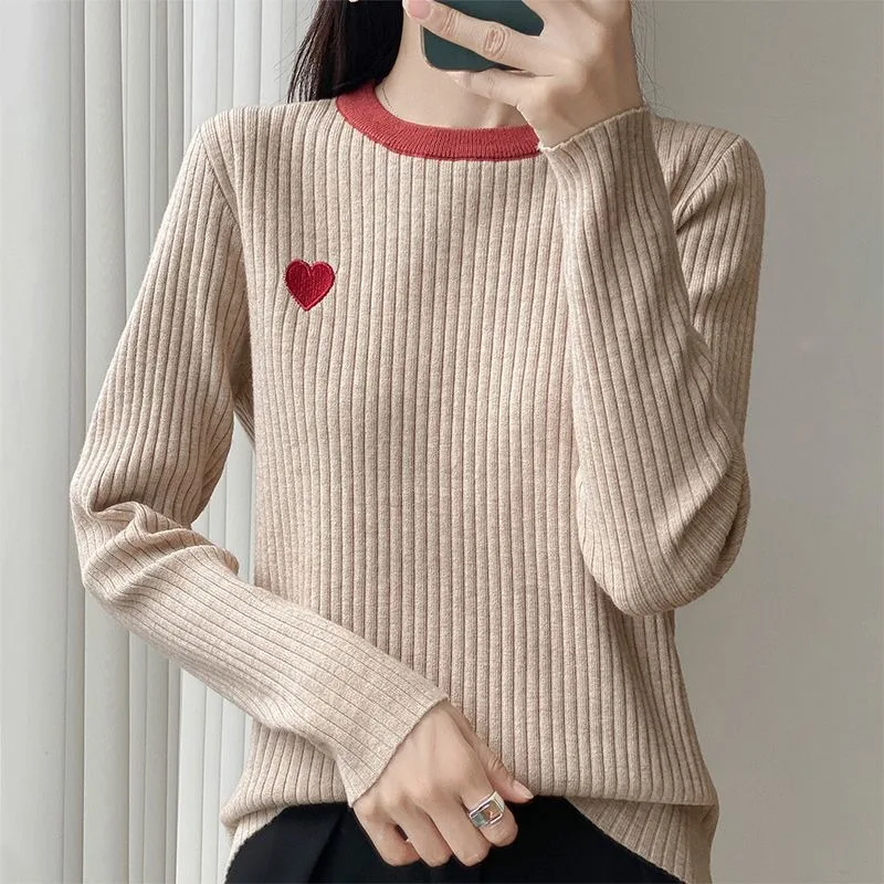 

Новый женский свободный свитер со сращенным низом, топы любят вязаный шерстяной свитер с круглым вырезом