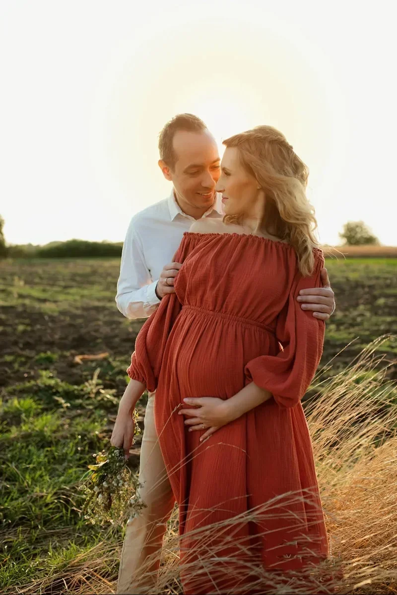 Maternity Photo Shoot Long Dresses Rust Cotton Slash Neck  Pregnancy Dresses For Photography