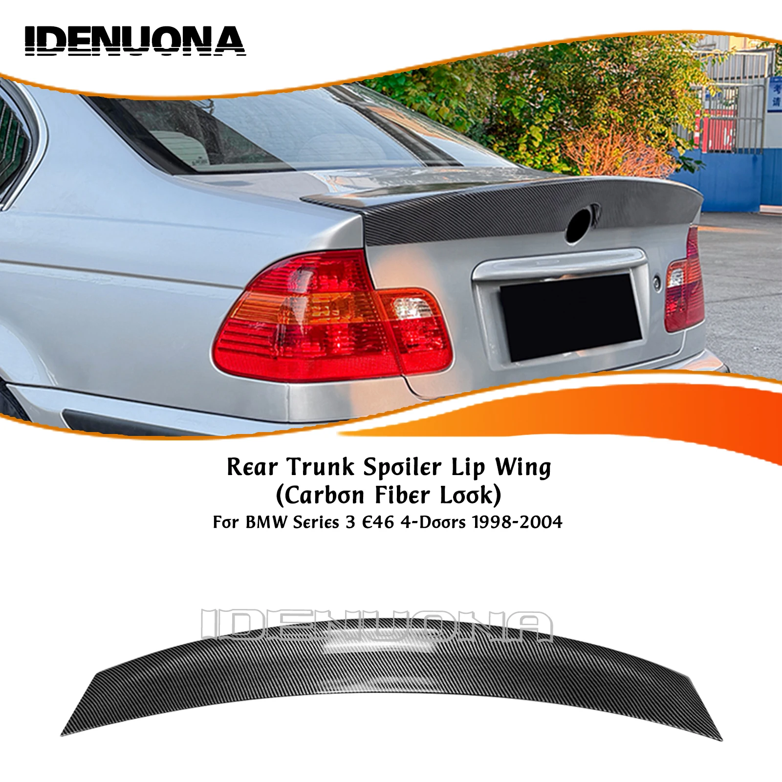 

Carbon Fiber Look/Gloss Black Tail Splitter CSL Style Rear Trunk Lid Spoiler Wing Lip For BMW 3 Series E46 4-Door M3 1998-2004