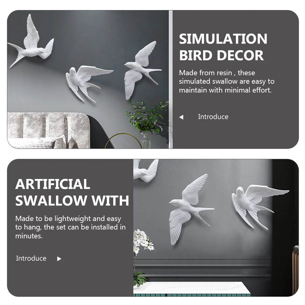 

2pcs 3D Imitated Swallow Wall Decoration Rustic Bird Ornament For Decor Resin Bird Figurines Simulation Swallow Wall