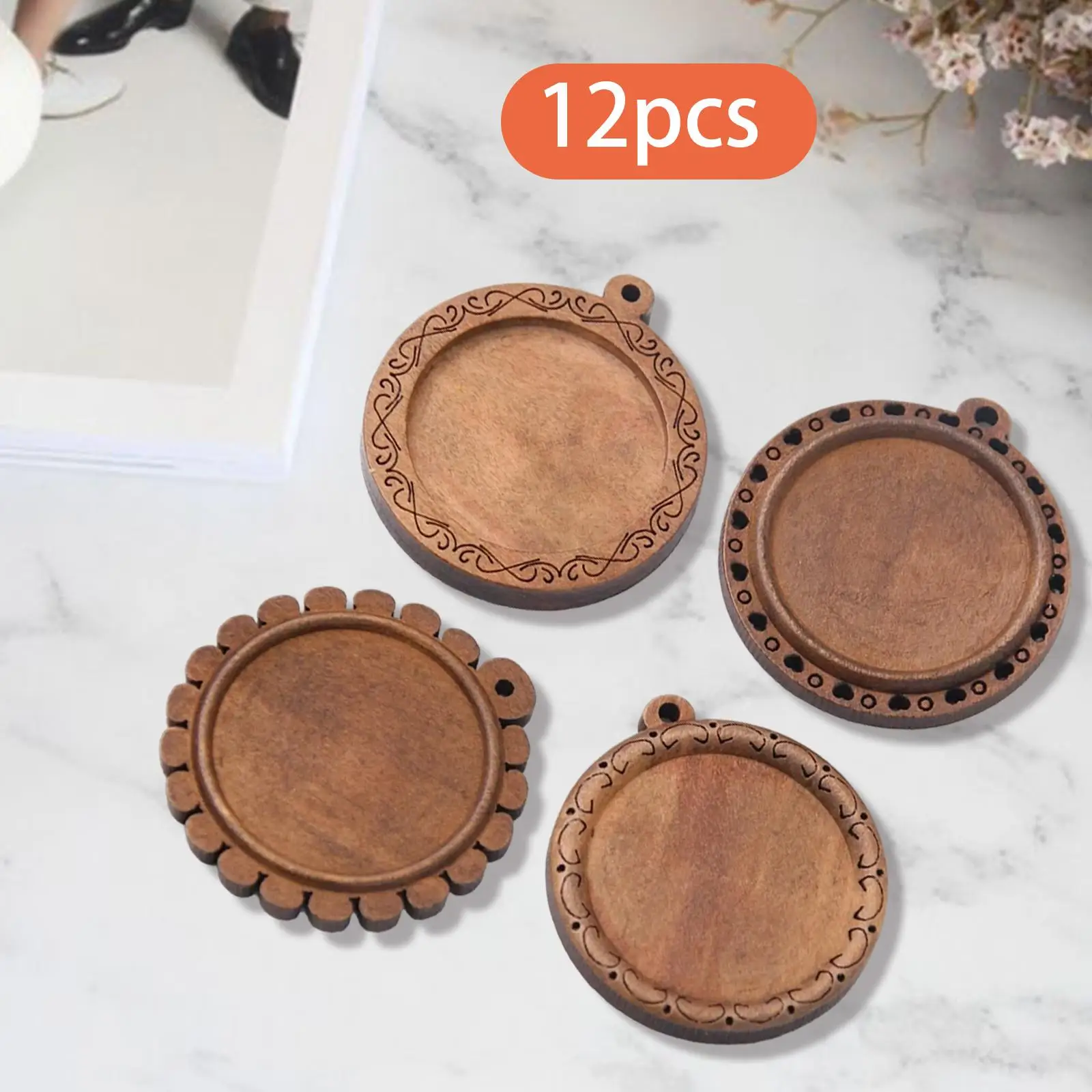 

12Pcs Pendant Trays Cabochon Settings Trays Wood Round 30mm Handmade Pendant Base Bezel Pendant Blank for DIY Craft Ornament