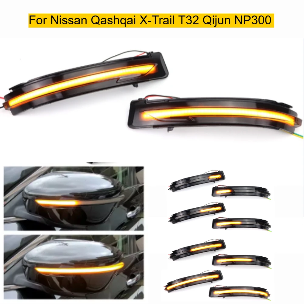 

2PCS Suitable for Nissan Qashqai X-Trail T32 Qijun NP300 car LED side rearview mirror water turning signal width indicator light
