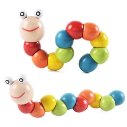 Wooden Color Simulation Caterpillar Children Educational Toys Colour Shape Cognition Finger Training Montessori Toy Gifts TMZ