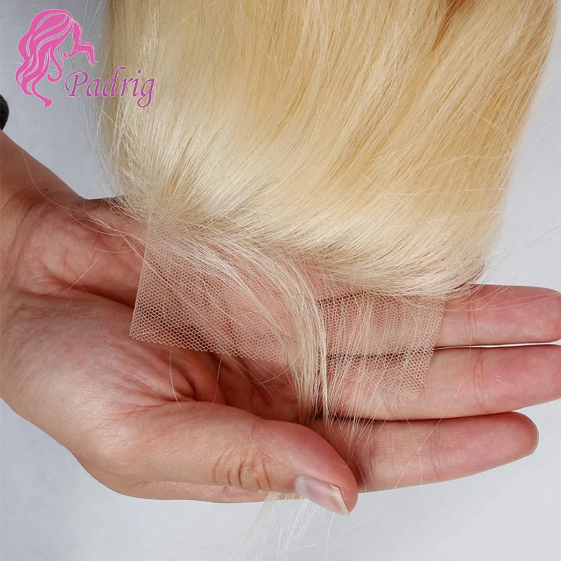 613 Blonde 4X4 Menselijk Haar Kant Sluiting Gratis Deel 150 Dichtheid Braziliaanse Maagd Transparant Kant Met Baby Haar Pre-Geplukt