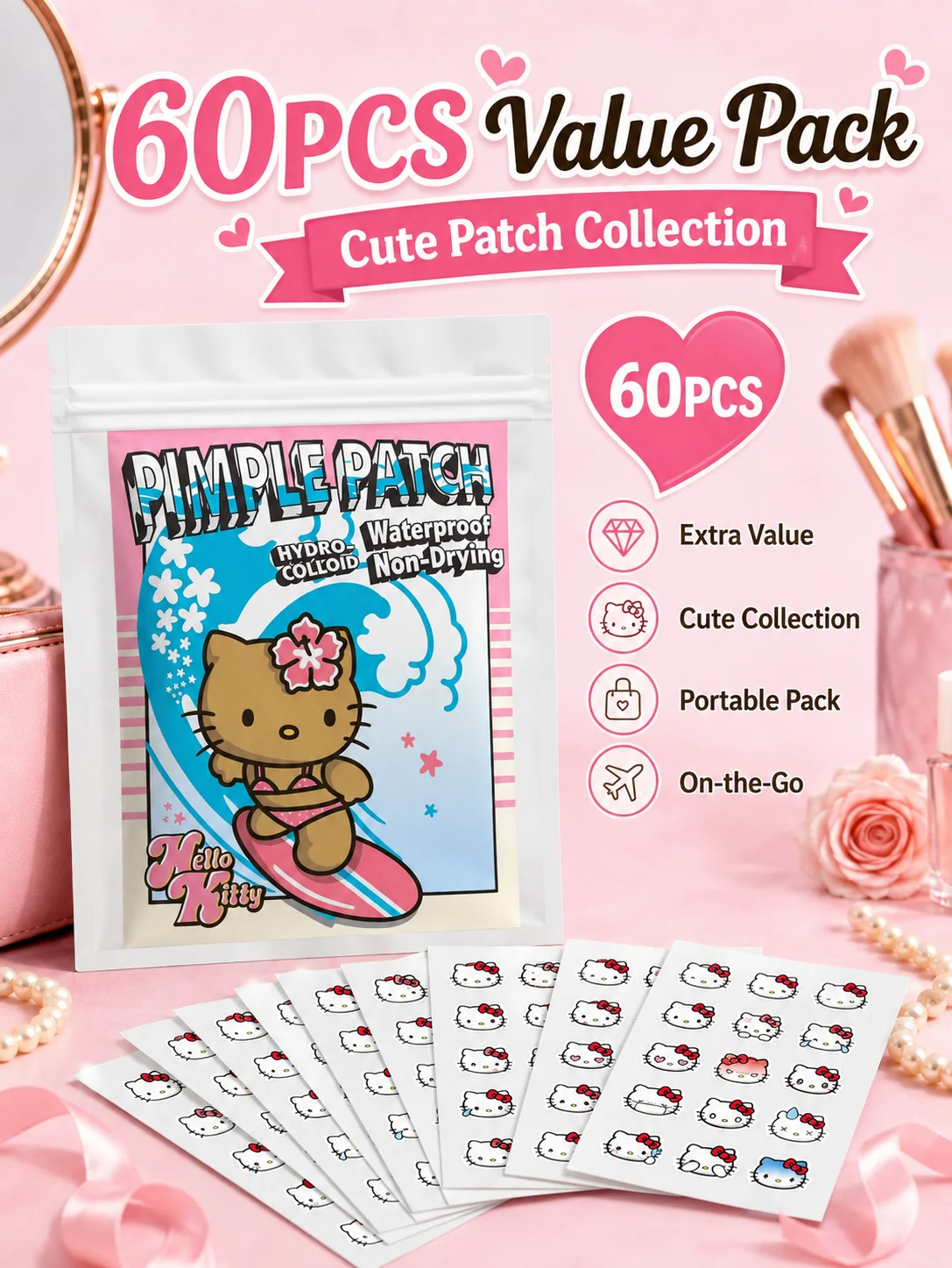 Sanrio Acne Pimple Patches, Hydrocolloid Spot Cover Stickers, Cute Face Care Patches for Daily Use
