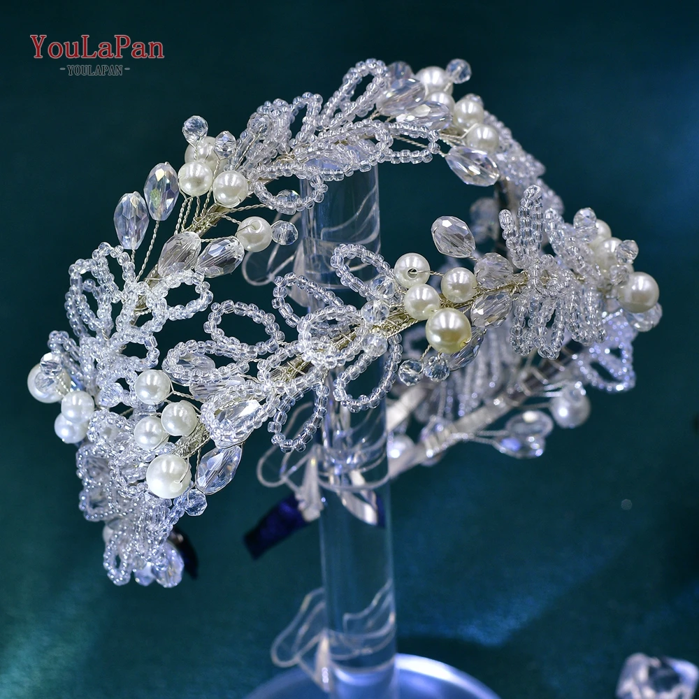 YouLaPan Big Pearl Bridal Headband Hair Accessories Wedding Handmade Beaded Headdress Ornaments Wedding Hair Ornaments HP654