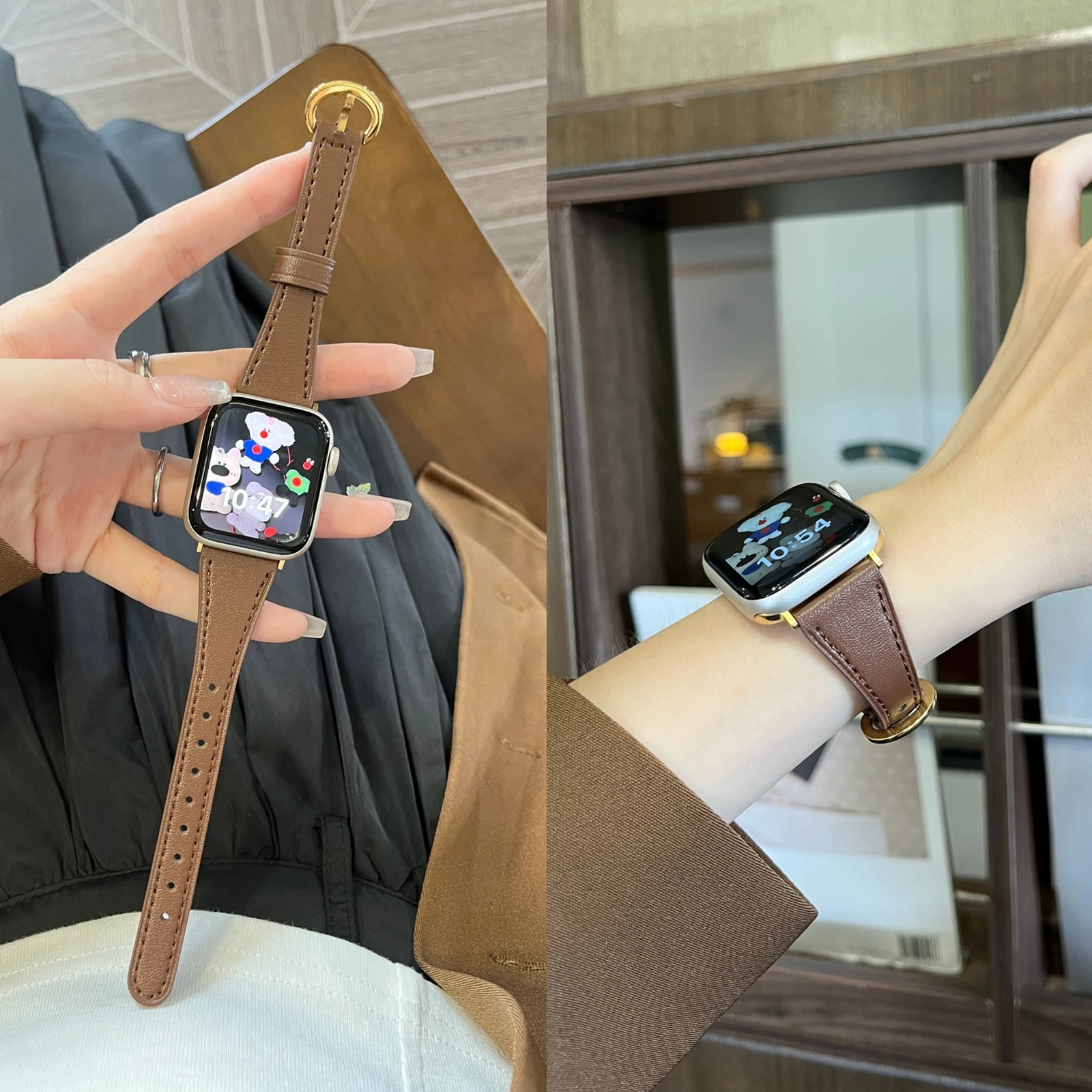 رقيقة ل سوار ساعة أبل البني النساء الترا 10/9/8/7/6/5/4/3/2/ 38 مللي متر 40 مللي متر 41 مللي متر 42 مللي متر 44 مللي متر 45 مللي متر 46 مللي متر حلقة جلدية