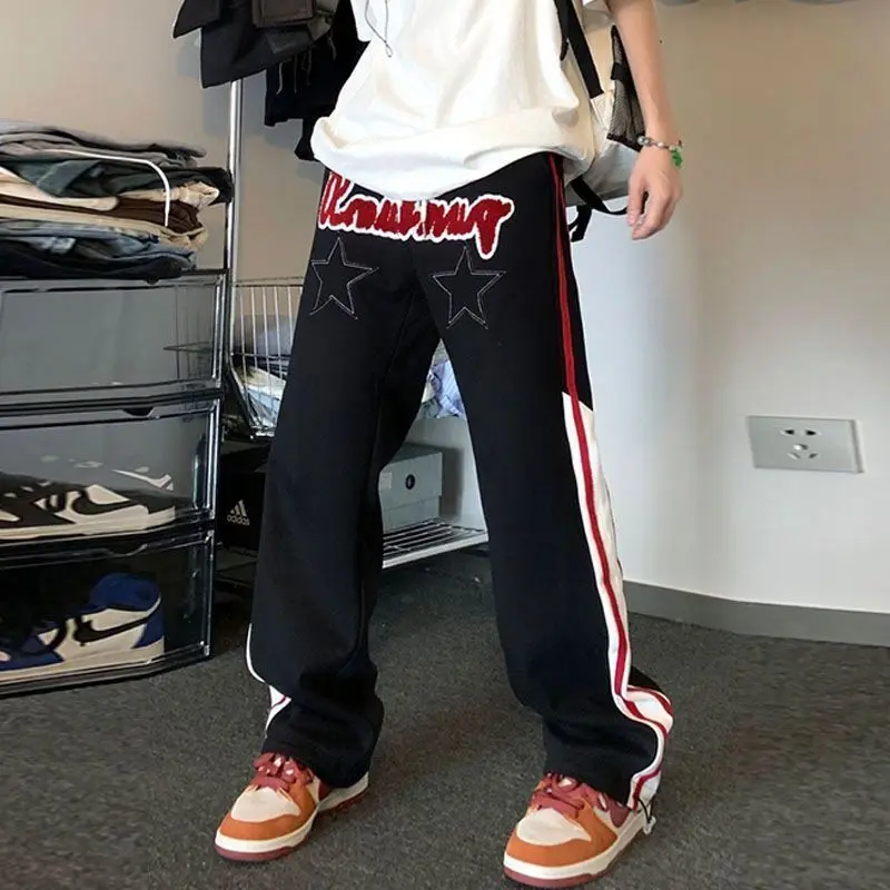 Autumn and Winter New American High Street Design Star Work Pants for Couples Loose Straight Side Striped Sports Pants