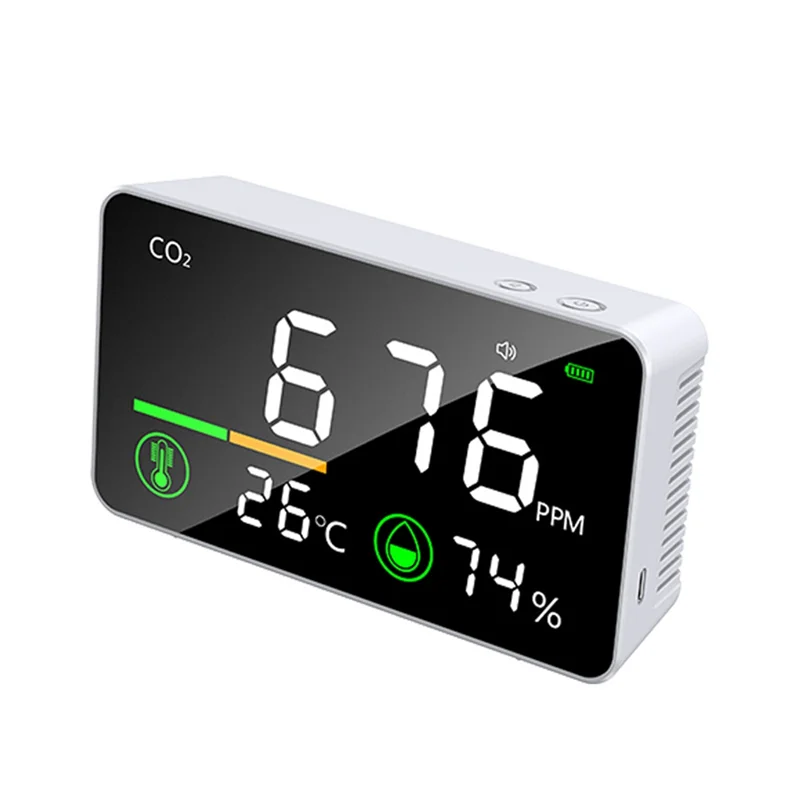 1 Uds. Detector de dióxido de carbono portátil 3 en 1, Detector de calidad del aire, ABS blanco para cultivos y oficinas