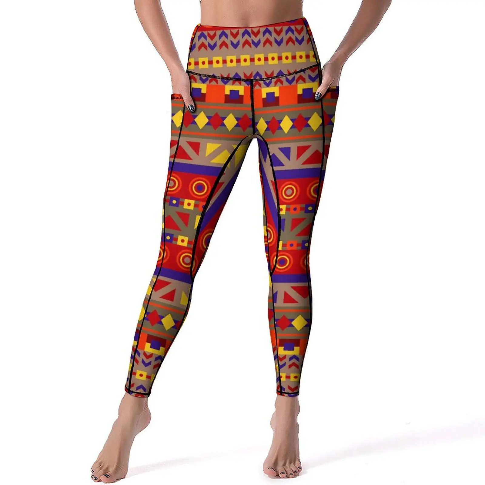 Color Vintage Ethnic Yoga Pants Sexy Retro Print Custom Leggings High Waist Workout Leggins Lady Cute Elastic Sports Tights