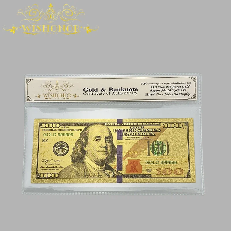 America 24K Gold Foil Fake Paper Money US 500 Dollars Banknotes With Plastic Frame For Collection